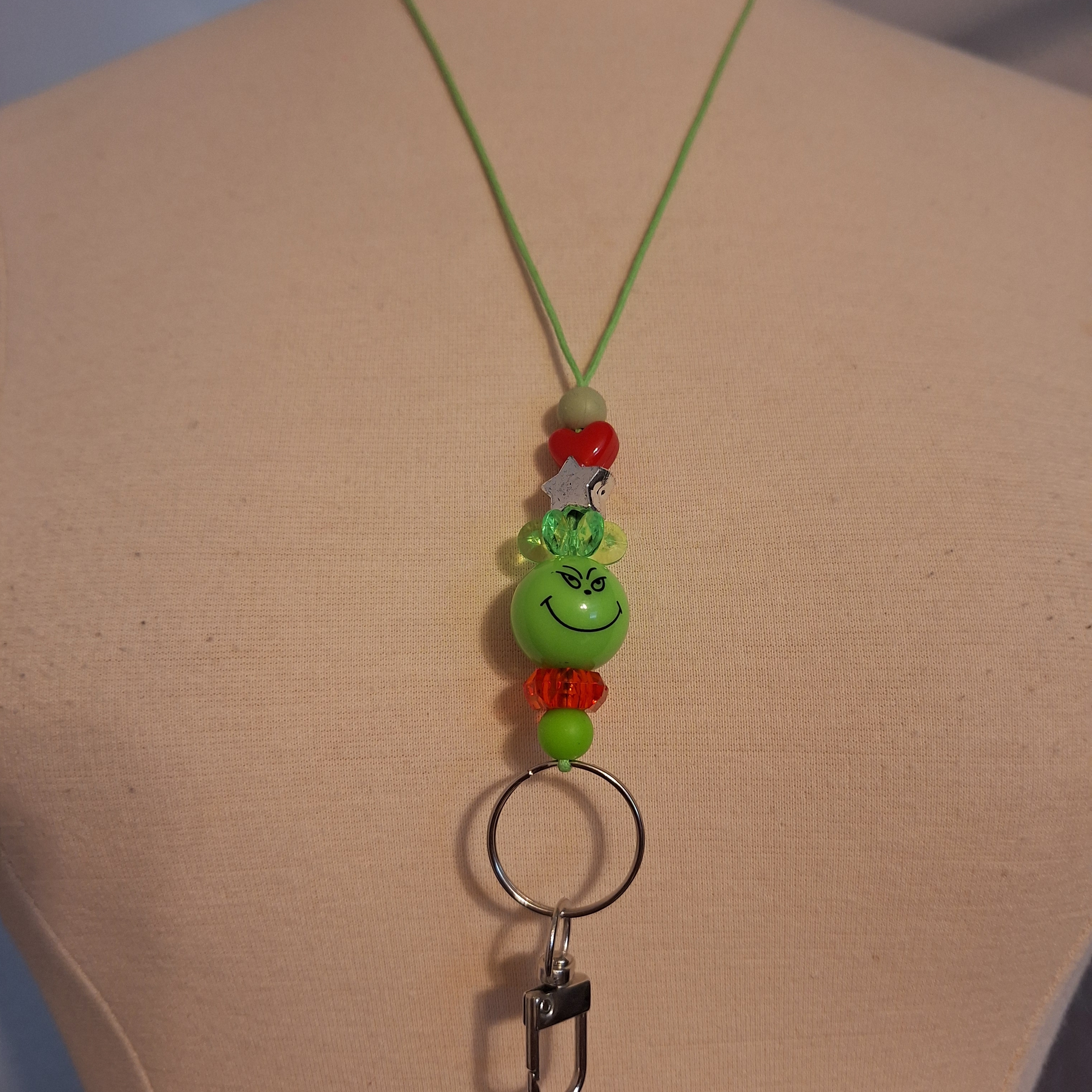 Grinch Inspired Beaded Lanyard Necklace